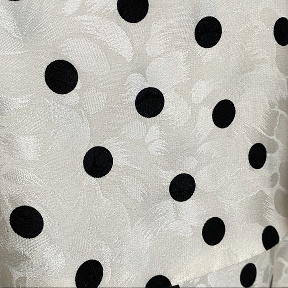Vintage 1980’s SCAASI Boutique white black polka dot ruffle button up back dress - Picture 12 of 16